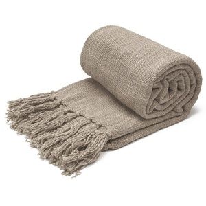 Cotton Woven Throw Blanket with Decorative Fringe